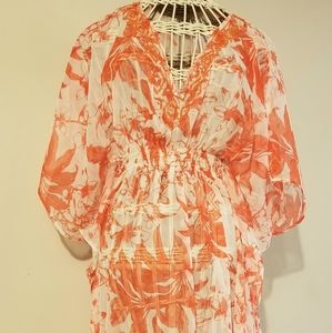 Sol & Mer Small Orange Tropical SwimSuit Cover-Up